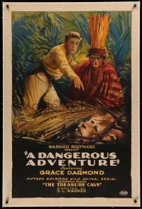 5p0161 DANGEROUS ADVENTURE linen chapter 14 1sh 1922 early Warner Bros. jungle serial, cool art, rare!