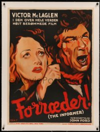 5p0004 INFORMER linen Danish 1936 John Ford, art of Victor McLaglen & Heather Angel by Frederiksen!