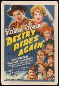 5p0166 DESTRY RIDES AGAIN linen 1sh 1939 great art of James Stewart, Marlene Dietrcih & top cast!