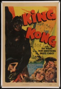 5p0207 KING KONG linen 1sh R1942 different full-color art of ape w/Wray +Wray, Armstrong & Cabot,rare