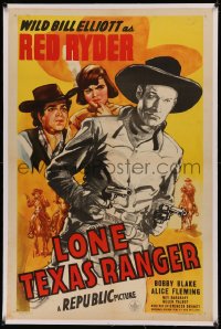 5p0221 LONE TEXAS RANGER linen 1sh 1945 Wild Bill Elliott as Red Ryder, Native American Bobby Blake!