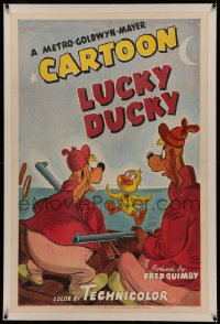 5p0223 LUCKY DUCKY linen 1sh 1948 Tex Avery, duckling outwits dimwitted hunters in hunting season