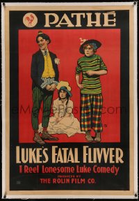 5p0224 LUKE'S FATAL FLIVVER linen 1sh 1916 Harold Lloyd as Lonesome Luke, Bebe Daniels, ultra rare!