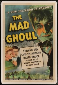 5p0227 MAD GHOUL linen 1sh 1943 Mayan nerve gas turns David Bruce into a zombie, Universal horror!