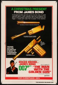 5p0230 MAN WITH THE GOLDEN GUN linen teaser 1sh 1974 a Christmas present from James Bond, cool!