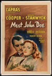 5p0232 MEET JOHN DOE linen 1sh 1941 art of Gary Cooper & Barbara Stanwyck, directed by Frank Capra