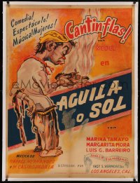 5p0051 AGUILA O SOL linen Mexican poster R1940s art of Cantinflas in tattered with shoe, very rare!