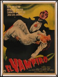 5p0054 EL VAMPIRO linen Mexican poster 1957 cool art of vampire carrying sexy woman, ultra rare!