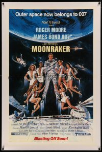 5p0234 MOONRAKER linen advance 1sh 1979 Goozee art of Moore as James Bond & sexy girls in space!