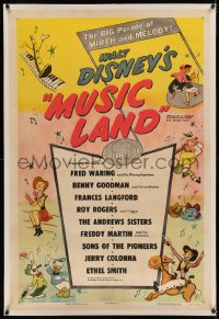 5p0237 MUSIC LAND linen 1sh 1955 Disney, cartoon art of Donald Duck, Rogers, Joe Carioca & more!
