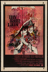5p0240 MY FAIR LADY linen int'l 1sh 1964 classic art of Audrey Hepburn & Rex Harrison by Bob Peak!