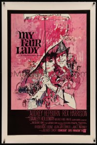 5p0239 MY FAIR LADY linen domestic 1sh 1964 classic art of Audrey Hepburn & Rex Harrison by Bob Peak!
