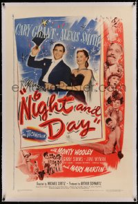 5p0243 NIGHT & DAY linen 1sh 1946 Cary Grant as composer Cole Porter loves sexy Alexis Smith!