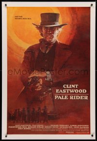 5p0250 PALE RIDER linen int'l 1sh 1985 iconic different c/u art of cowboy Clint Eastwood by David Grove!