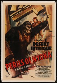 5p0254 PERILS OF NYOKA linen chapter 1 1sh 1942 Republic serial, art of Kay Aldridge by giant gorilla!