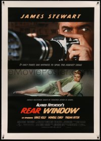5p0264 REAR WINDOW linen 1sh R2000 Alfred Hitchcock, c/u of voyeur Jimmy Stewart & sexy Grace Kelly!