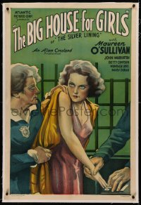 5p0279 SILVER LINING linen 1sh R1933 art of young Maureen O'Sullivan in a Big House For Girls, rare!