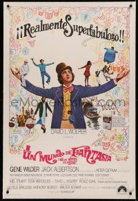 5p0011 WILLY WONKA & THE CHOCOLATE FACTORY linen Spanish 1971 Wilder & cast w/different background!