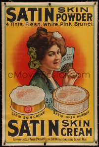 5p0099 SATIN SKIN linen 28x42 advertising poster 1903 art of pretty woman with beauty products, rare!