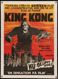 5p0006 KING KONG linen Swedish R1965 best image of giant ape over New York skyline holding Fay Wray!