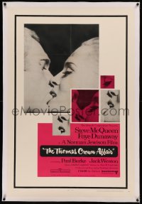 5p0293 THOMAS CROWN AFFAIR linen 1sh 1968 classic kiss close up of Steve McQueen & sexy Faye Dunaway!