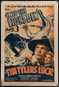 5p0295 TIM TYLER'S LUCK linen chapter 3 1sh 1937 Frankie Thomas, great panther & crocodile art, rare!