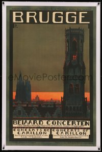 5p0079 BRUGGE CONCERTS OF CARILLON linen 26x40 Belgian travel poster 1920s PL art of Bruges, rare!