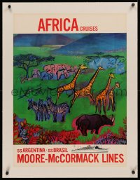 5p0091 MOORE-MCCORMACK LINES linen 21x28 cruise travel poster 1964 colorful art of African animals!
