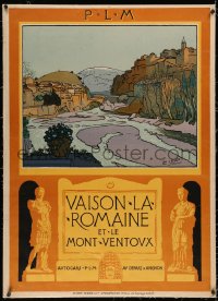 5p0081 PLM linen 30x41 French travel poster 1920s great Leopold Lelee art of Vaison La Romaine, rare!
