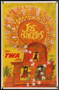 5p0073 TWA LOS ANGELES linen 25x40 travel poster 1960s Southern California, David Klein artwork!