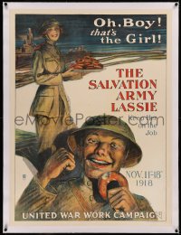 5p0063 SALVATION ARMY LASSIE linen 30x40 WWI war poster 1918 Oh Boy, United War Work Campaign!