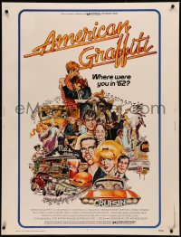 5r0097 AMERICAN GRAFFITI 30x40 1973 George Lucas teen classic, wacky Mort Drucker artwork of cast!