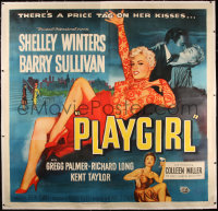 5r0023 PLAYGIRL linen 6sh 1954 Sullivan, there's a price tag on sexy Shelley Winters' kisses, rare!