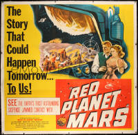 5r0024 RED PLANET MARS linen 6sh 1952 art of Peter Graves & sexy Andrea King trying to save the world!