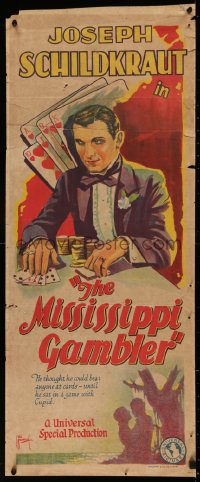 5r0140 MISSISSIPPI GAMBLER long Aust daybill 1929 wins her virtue in one hand, but folds the winner!