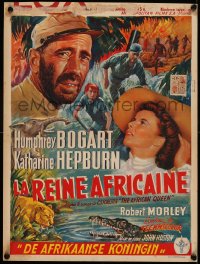 5r0143 AFRICAN QUEEN Belgian 1952 different art of Humphrey Bogart & Hepburn by Jos De Cock!