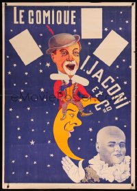 5r0201 LE COMIQUE I. JACONI ET CO 25x35 Russian circus poster 1927 great art of clowns & moon w/face!