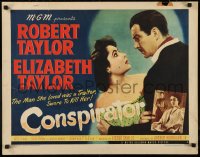 5r0124 CONSPIRATOR style A 1/2sh 1949 art of English spy Robert Taylor & sexy young Elizabeth Taylor!
