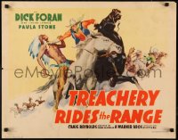 5r0134 TREACHERY RIDES THE RANGE 1/2sh 1936 art of cowboy Dick Foran fighting Native American, rare!