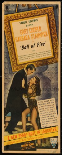 5r0122 BALL OF FIRE insert 1941 great image of Gary Cooper & sexy Barbara Stanwyck, Howard Hawks, rare!