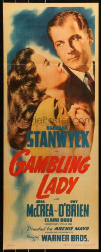 5r0112 GAMBLING LADY insert R1942 Barbara Stanwyck takes over her father's crooked casino, rare!