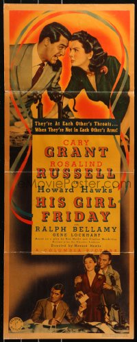 5r0079 HIS GIRL FRIDAY insert 1940 Cary Grant, Rosalind Russell, Garson Kanin, Hawks, ultra rare!