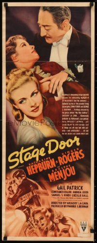 5r0086 STAGE DOOR insert 1937 Katharine Hepburn, Ginger Rogers, Adolphe Menjou + cool art, rare!