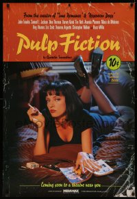 5r0104 PULP FICTION recalled advance 1sh 1994 Quentin Tarantino, Uma Thurman smoking Lucky Strikes!