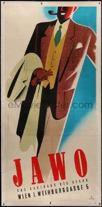 5r0005 JAWO linen 47x100 Austrian advertising poster 1940s Hofmann art of man in suit w/ pipe, rare!