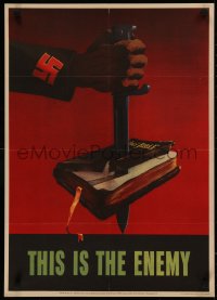 5r0176 THIS IS THE ENEMY 20x28 WWII war poster 1943 classic swastika bayonet Bible art by Marks!