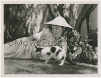 5s0345 NORMA SHEARER deluxe 10x13 still 1938 gardening at home with her cat by Durward Graybill!