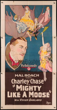 5s0002 MIGHTY LIKE A MOOSE 3sh 1926 Charley Chase mounted on wall w/ sexy girls, Leo McCarey, rare!