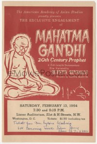 5s0088 MAHATMA GANDHI 20TH CENTURY PROPHET herald 1953 premiere at American Academy of Asian Studies!