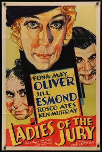 5s0142 LADIES OF THE JURY 1sh 1932 art of Edna May Oliver, Roscoe Ates & radio's Ken Murray, rare!